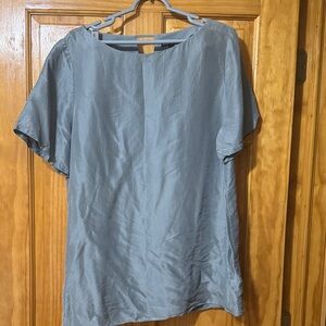 Eileen Fisher blue Gray silk blouse size XL